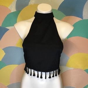 Solaris style Strappy Tassel Black Crop Top M